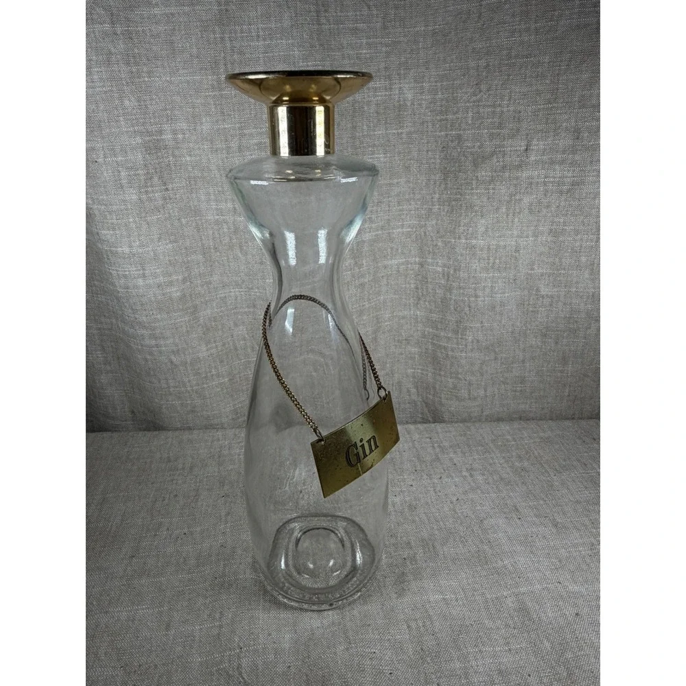 Gin Decanter Good Vintage Mid Century Modern Glass Gold Stopper 12 Inch
